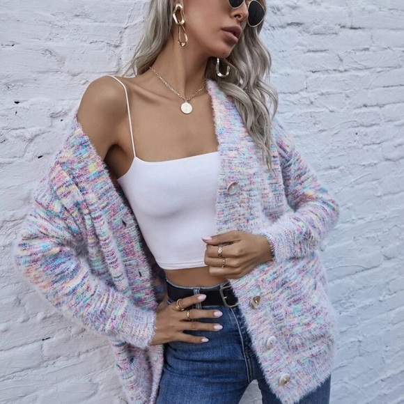 Button Front Patch Pocket Fuzzy Knit Cardigan - Picture 5 of 9